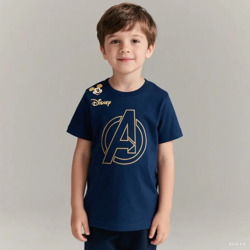 

Brand Disney Trend Summer Pure Cotton Thickened Short-sleeved Printed T-shirt Boys and Girls Loose Casual Six-color Trend Kids