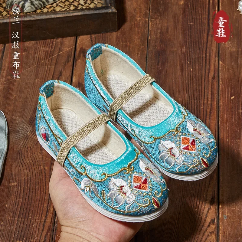 Children's Hanfu Shoes Retro Style Princess Cloth Shoes Girls Retro Ethnic Style Embroidered Shoes Casual Tang Clothing