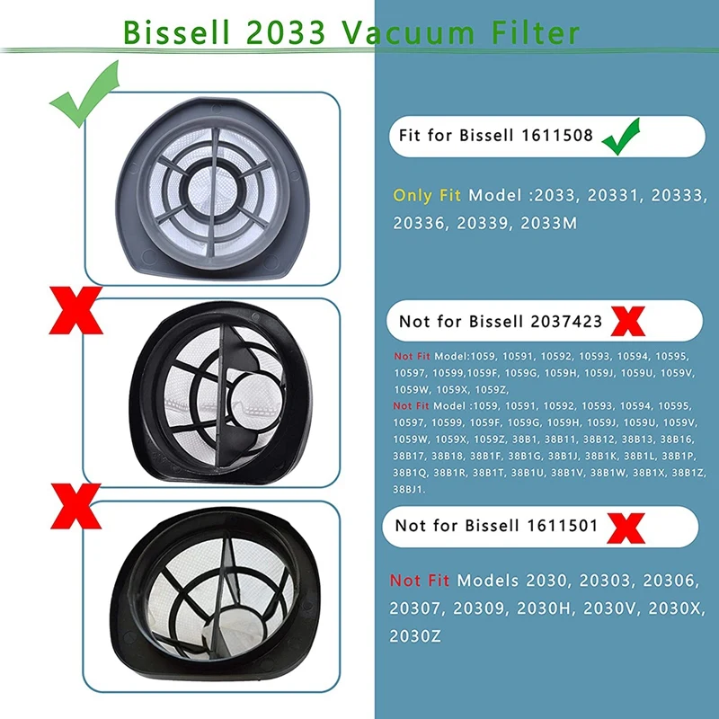 2033 Vacuum Filter Replacement Compatible For Bissell Featherweight Stick Lightweight Bagless Vacuum Series 1611508