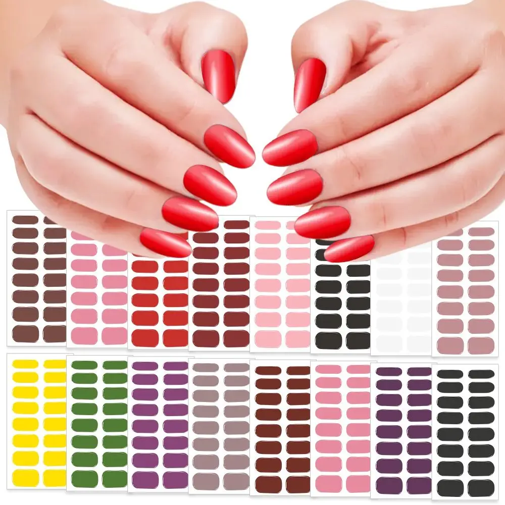 16Tips Fashion Solid Color Gel Nail Sticker UV Semi-Cured 5D Nail Decor Full Cover Long-Lasting Nail Wraps