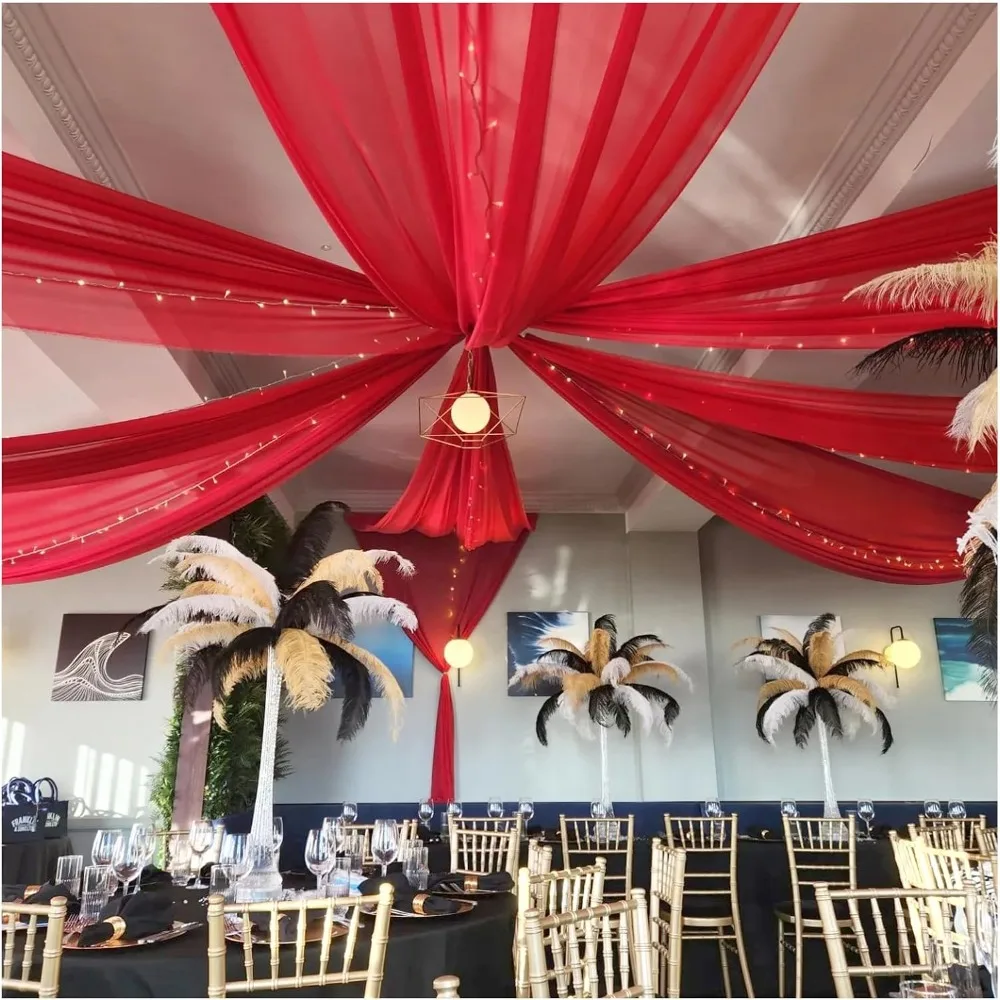 

5ftx30ft Ceiling Drapes for Wedding with 4 Inches Rod Pocket, Wedding Arch Draping Chiffon Fabric, 6 Panels Ceiling Drapes