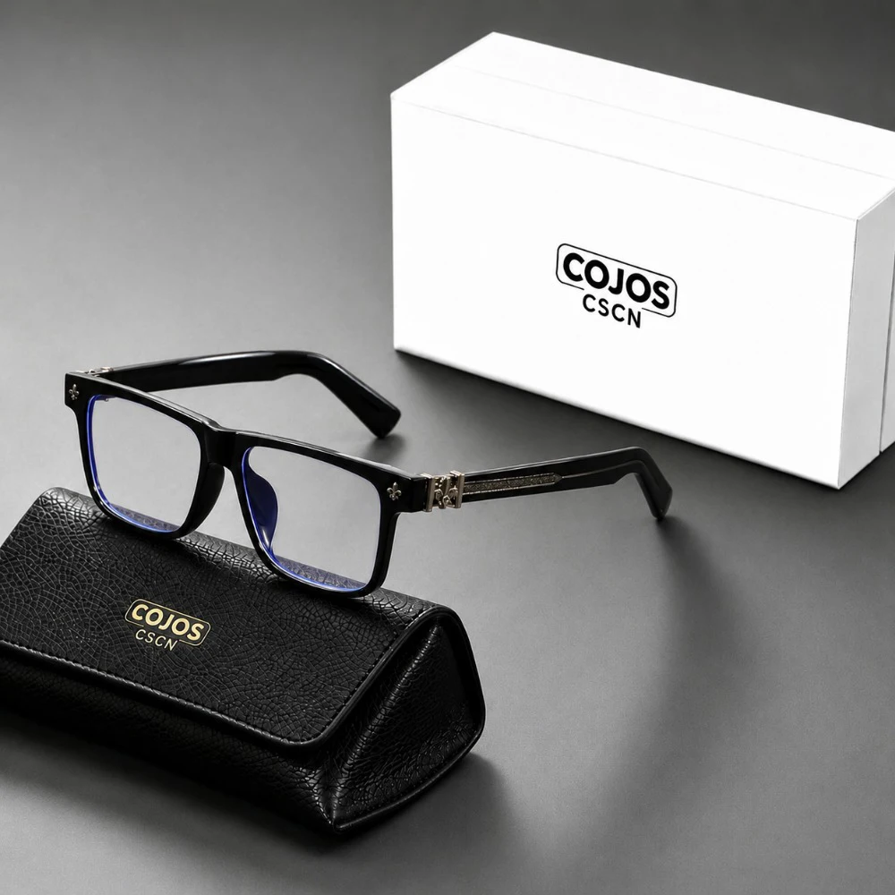 COJOS Practical And Fashionable Square Glasses With Metal Accessories Decorated Temples And With Glasses Gift Box Packaging