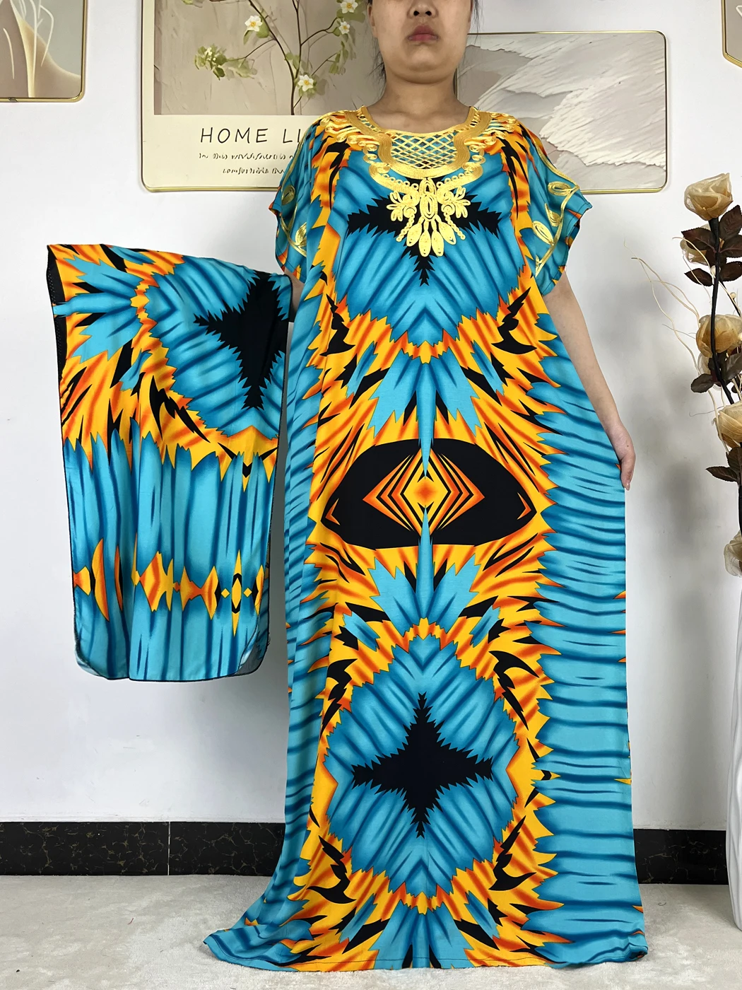 

2026 Muslim Abayas For Women Cotton Printed Floral Appliques Loose Femme Robe African Dubai Turkey Dresses For Woman With Turban