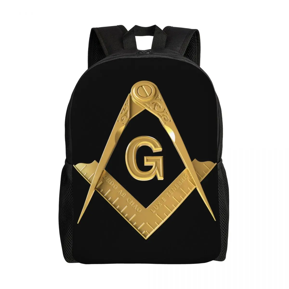 Ouro Freemason Logo Mochila de Viagem, Bookbag Computador Escolar, Masonic Mason College Student Daypack, Homens e Mulheres