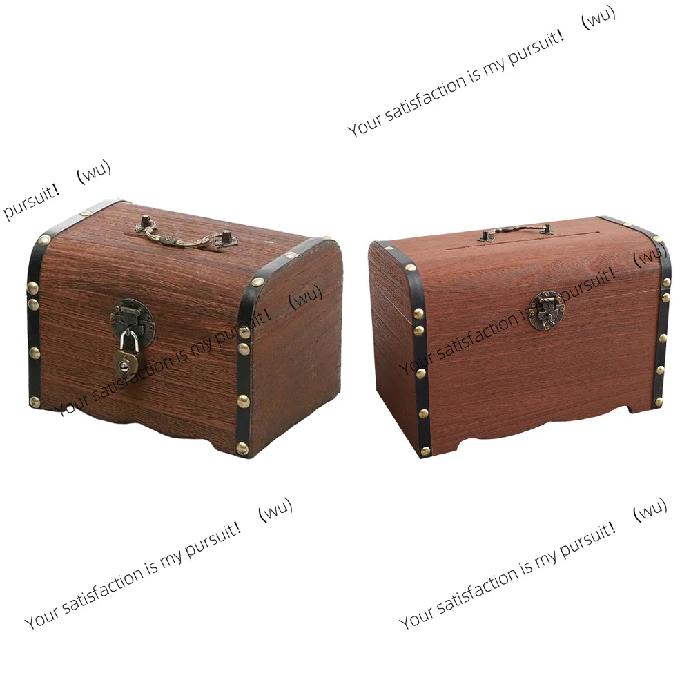 Safe wooden piggy bank with lock and key, durable and good-looking