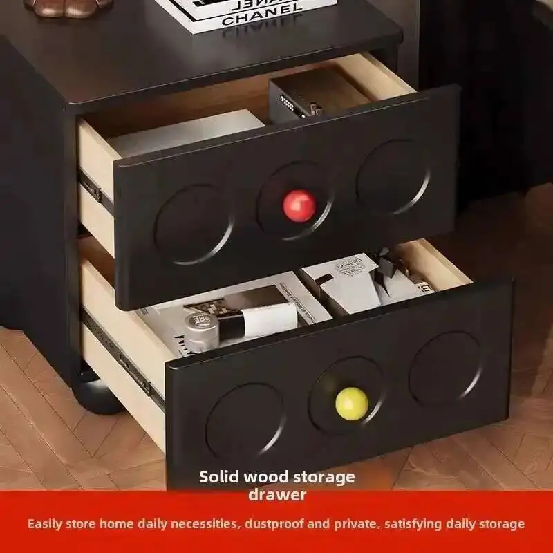 Wood Retro Creative Double-layer Luxury Large-capacity Cabinets Storage Light Bedside Home Table Storage All Furniture Solid