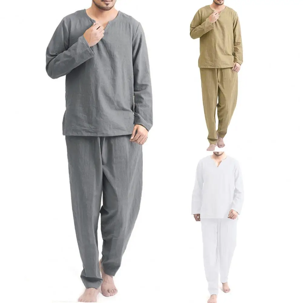 Stylish Casual Pajamas Soft Discolored Male Nighty Long Pants Loose Nightclothes for Night