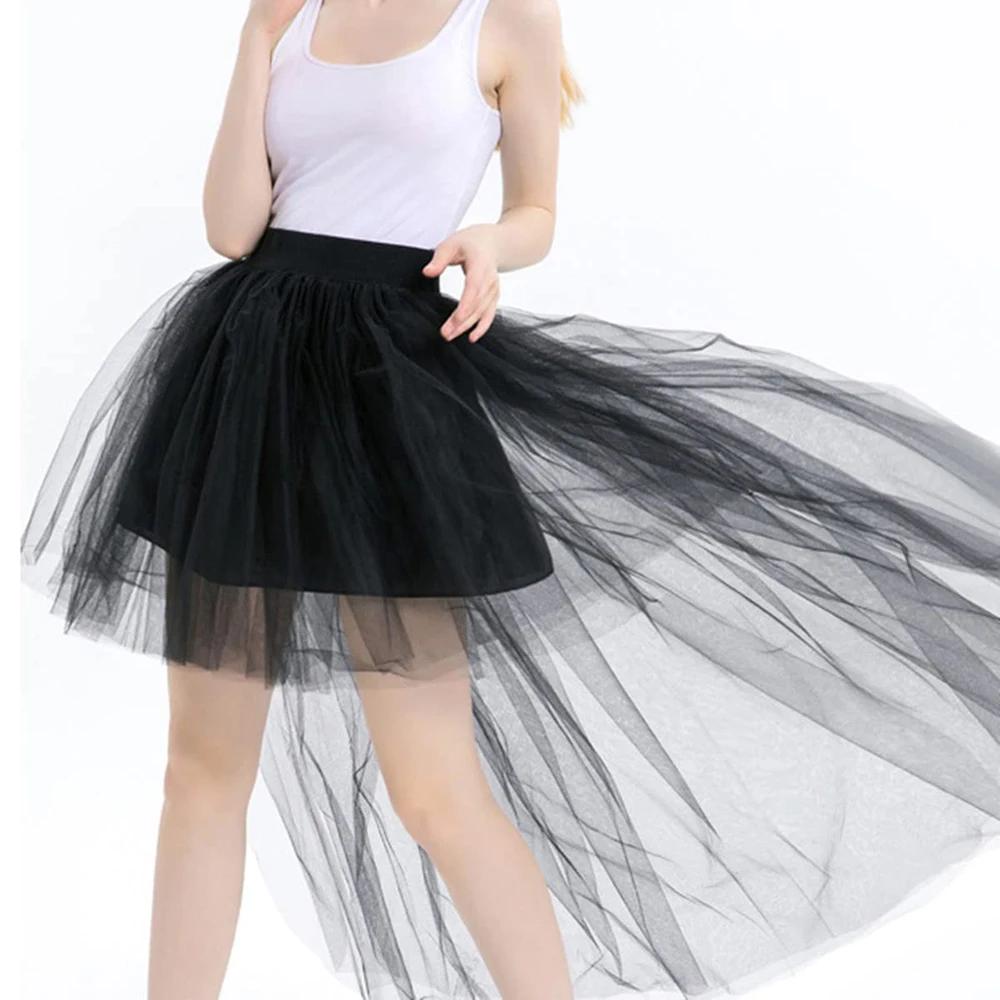 New Style 7 Colors New Arrival High-Low Petticoats For Cocktail Dress Elastic Waist High Low Mesh Net Maxi Skirts