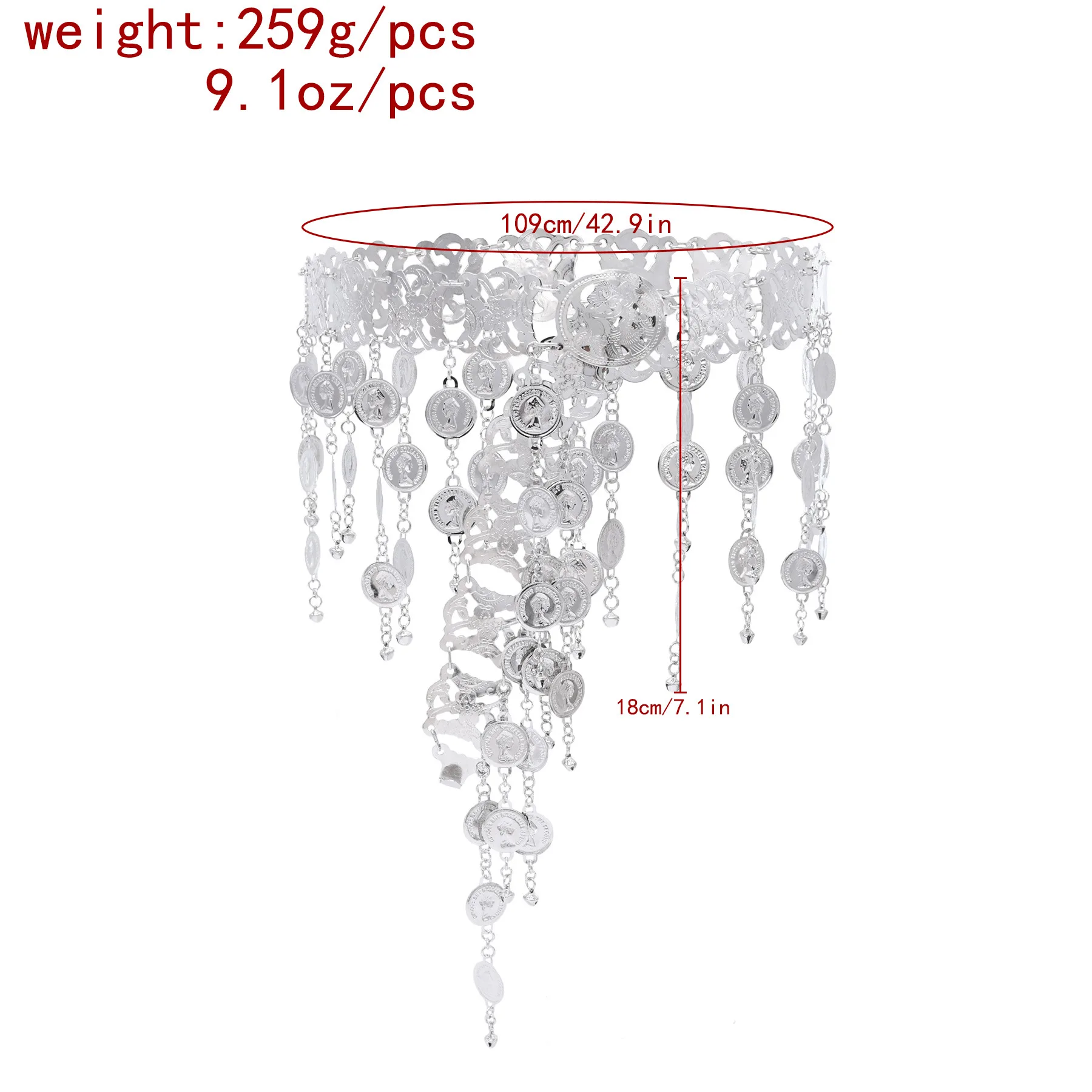Silver Coin Tassel Alloy Waist Chain 109cm Malaysian Festive Naxi-Dai Style Ethnic Minority Body Chain Southeast Asian Waist