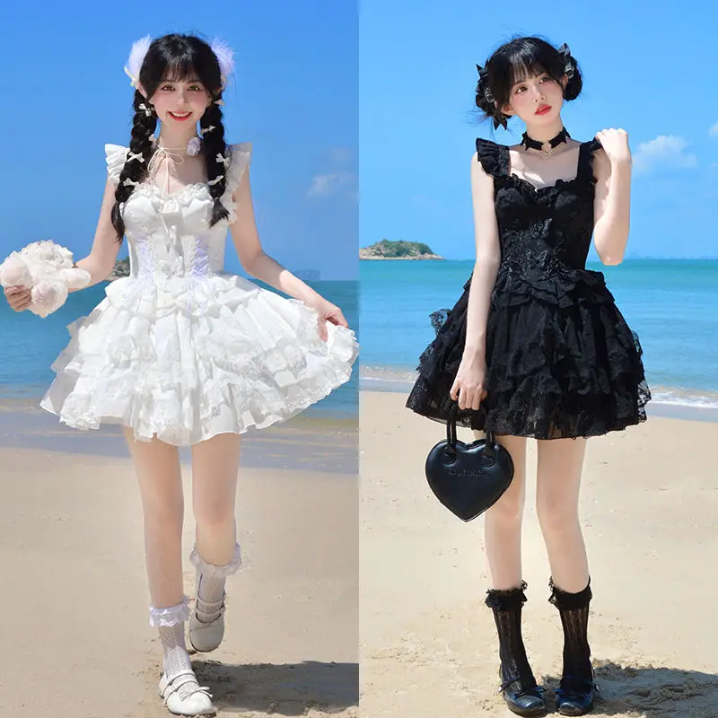 Coalfell Lolita Super Fairy Sweet Woman Dress Summer Pong Skirt Sweet Set Princess Dress