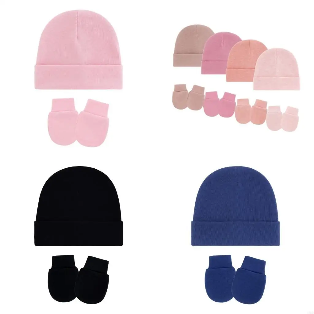 

J2HD Set of 1 Infant Hospital Hat and Gloves Comfortable Stretchy Cotton Bonnet Cap