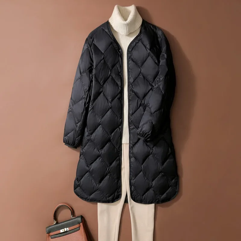 Quilted Jacket Women's V-Neck Long Sleeve Lightweight Padded Coat Spring Autumn Fashion Casual Straight Cut Coat
