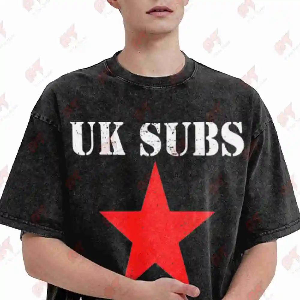 UK Subs Red Star Punk Rock Vintage Washed Tee Pure Cotton T-Shirt