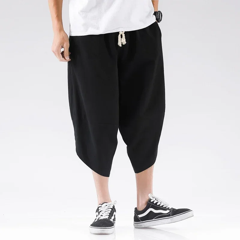 Japanese Streetwear Harem Pants Men\'s Loose Youth Casual Loose Cropped Pants Fashion Large Size Trend Big Shorts Pants