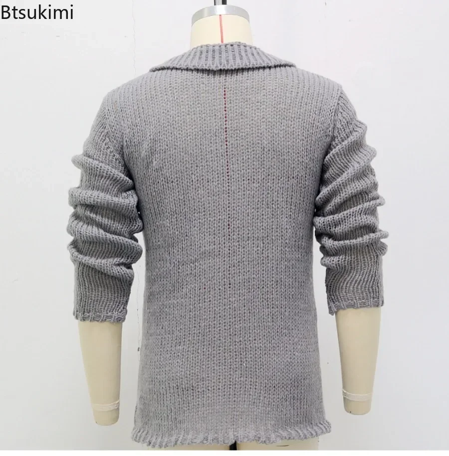 2024 Men\'s Casual Knitted Sweater Cardigan Jacket Autumn Winter Club Party Knitted Coats Male Long Sleeve Lapel Sweater Cardigan