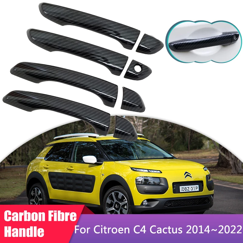 Carbon Fiber Door Handle Cover for Citroen C4 Cactus 2014~2022 Car Accessories Gadget Protector Sticker 2016 2017 2018 2020 2021