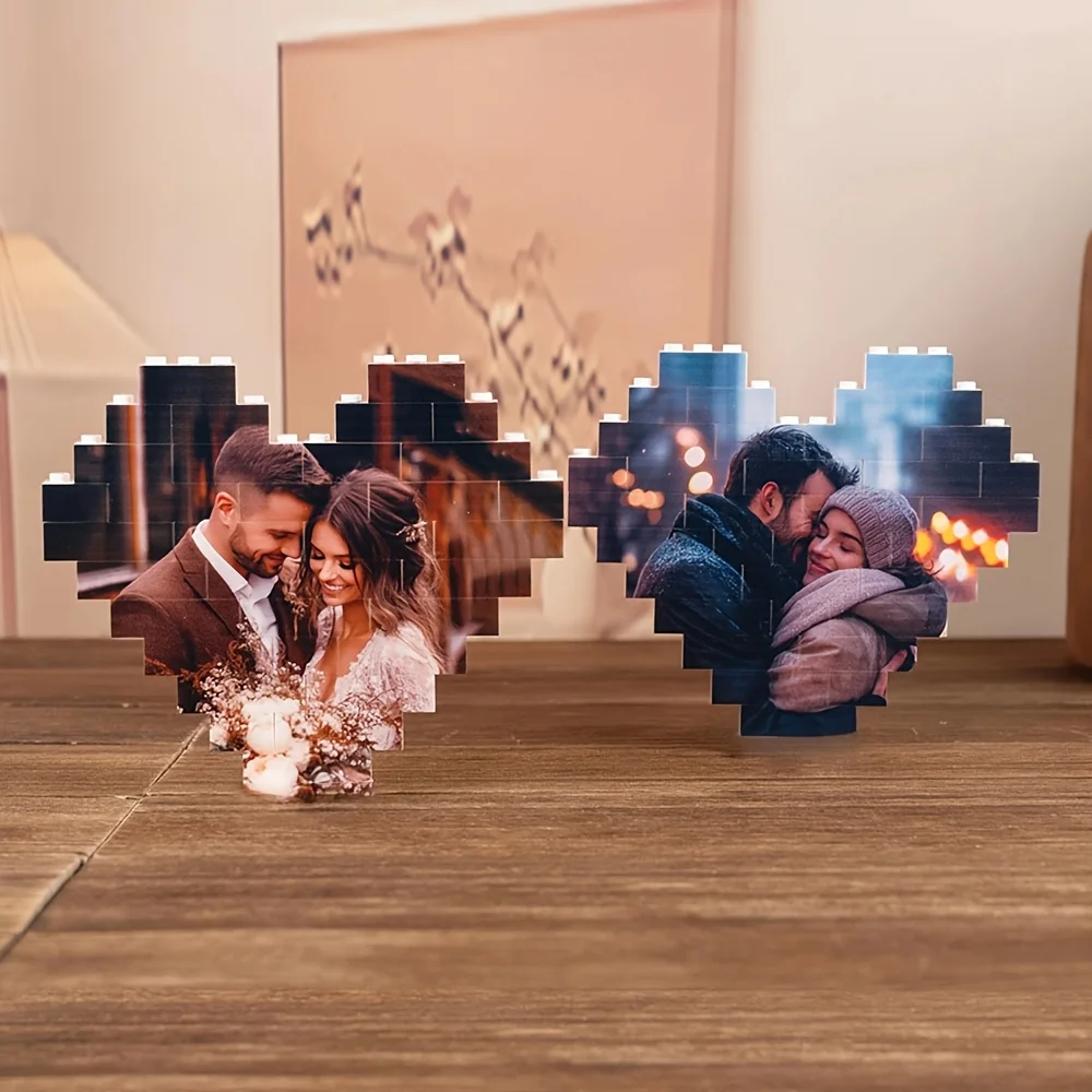 Custom Heart Photo Building Blocks with Stand - Personalized Valentine Gift for Couples, Compatible 4K UV Printed image 3