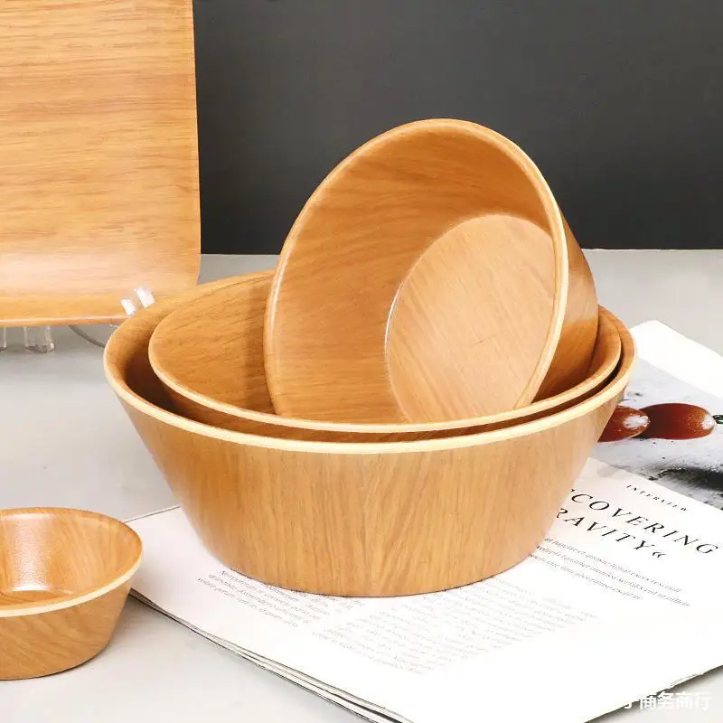 

Imitation Wood Grain Japanese Style Noodle Bowl Melamine Small Bowl Rice Soup Bowl Imitation Porcelain Hot Pot Table Display Set