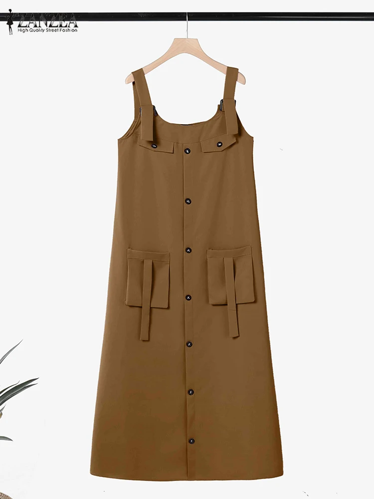 Sommer-Overall-Kleid 2025, ZANZEA Damen, elegant, solides Träger-Maxi-Sommerkleid, lässiger Kaftan, modisches muslimisches Abaya-Kleid, IsIamic-Robe