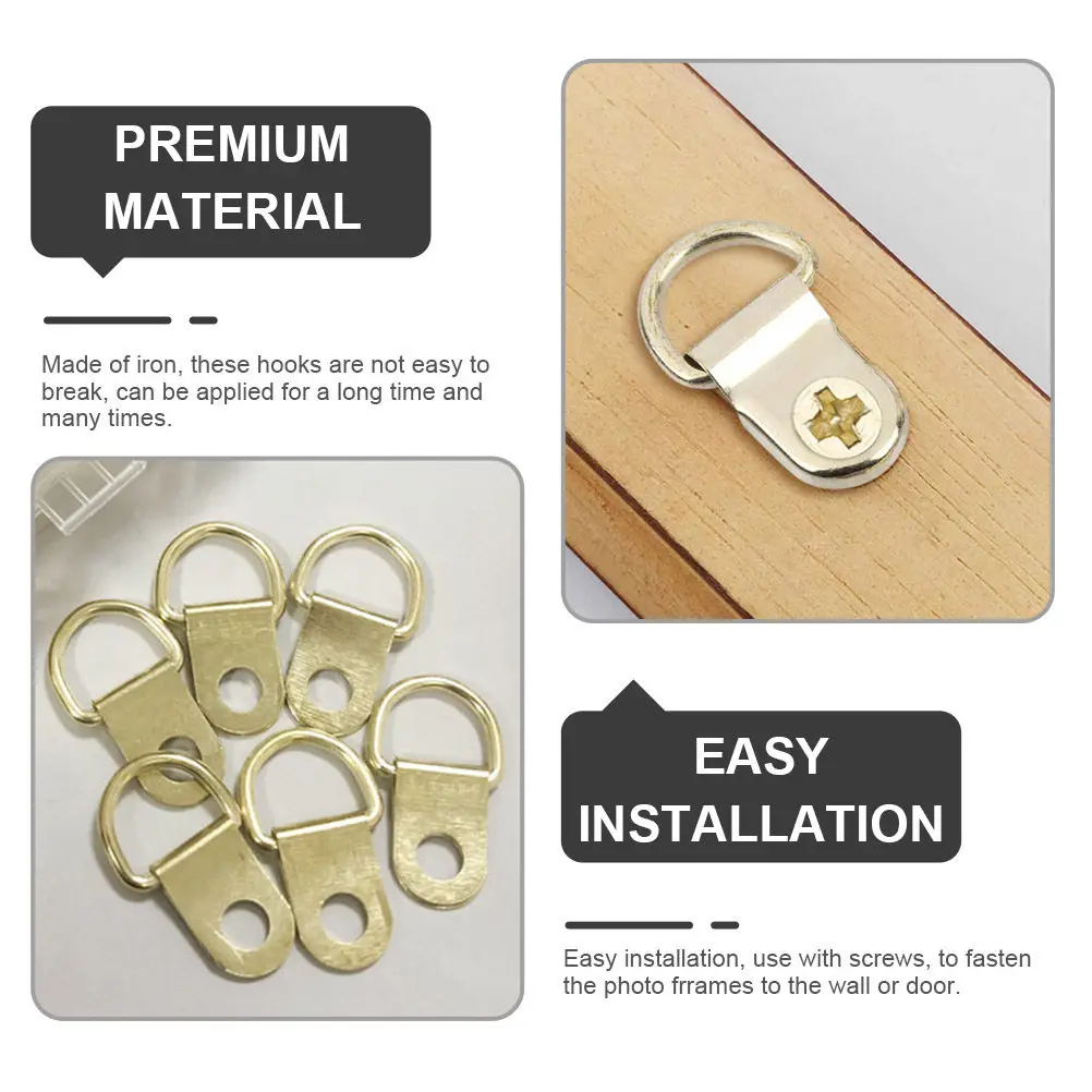 Picture Frame Hooks D Ring Iron Strong Heavy Duty Photo Frame Wall Hangers Easy Installation Matching Screws Home Office Picture