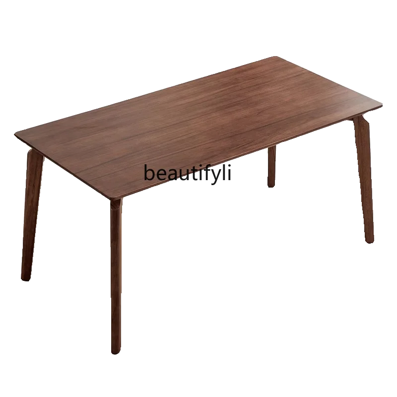 

Black walnut dining table, all solid wood dining table, modern simple rectangular small apartment pure log for home use