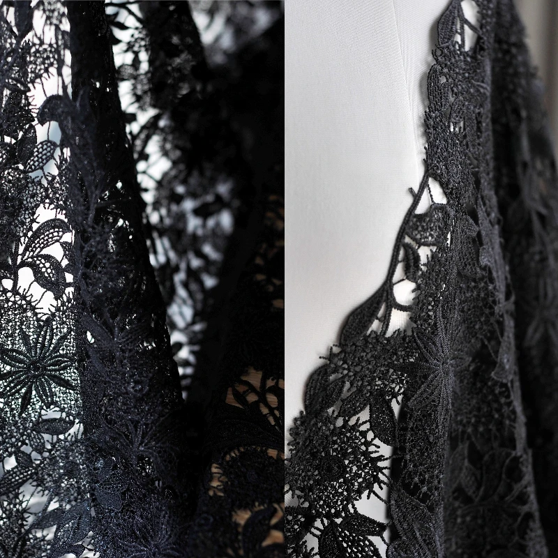 

Черные большие цветочные ветки, водорастворимая кружевная ткань, платье из полиэстера, полуюбка, прозрачное украшение, модная ткань