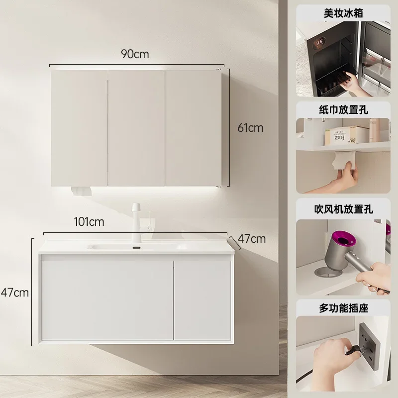 Modern White Bathroom Cabinets Ceramic Integrated Basin Simple Smart Mirror Cabinet Bathroom Vanity with Sink Bathroom Furniture