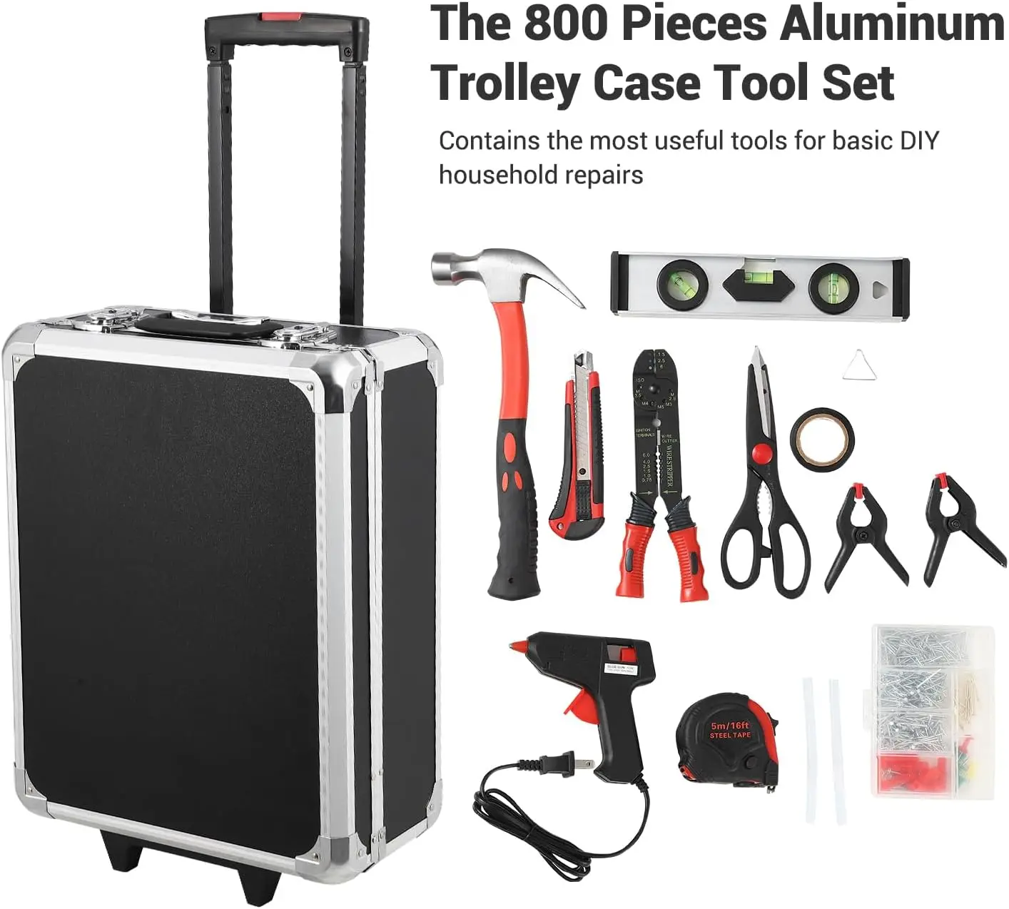 Portable Professional 800 Piece Chrome Vanadium Household Car Repair Manual Toolbox Set Trolley Case  Complete Tool Box Set House Tool Kit Set for Home, Auto Repair, Maintenance, and DIY