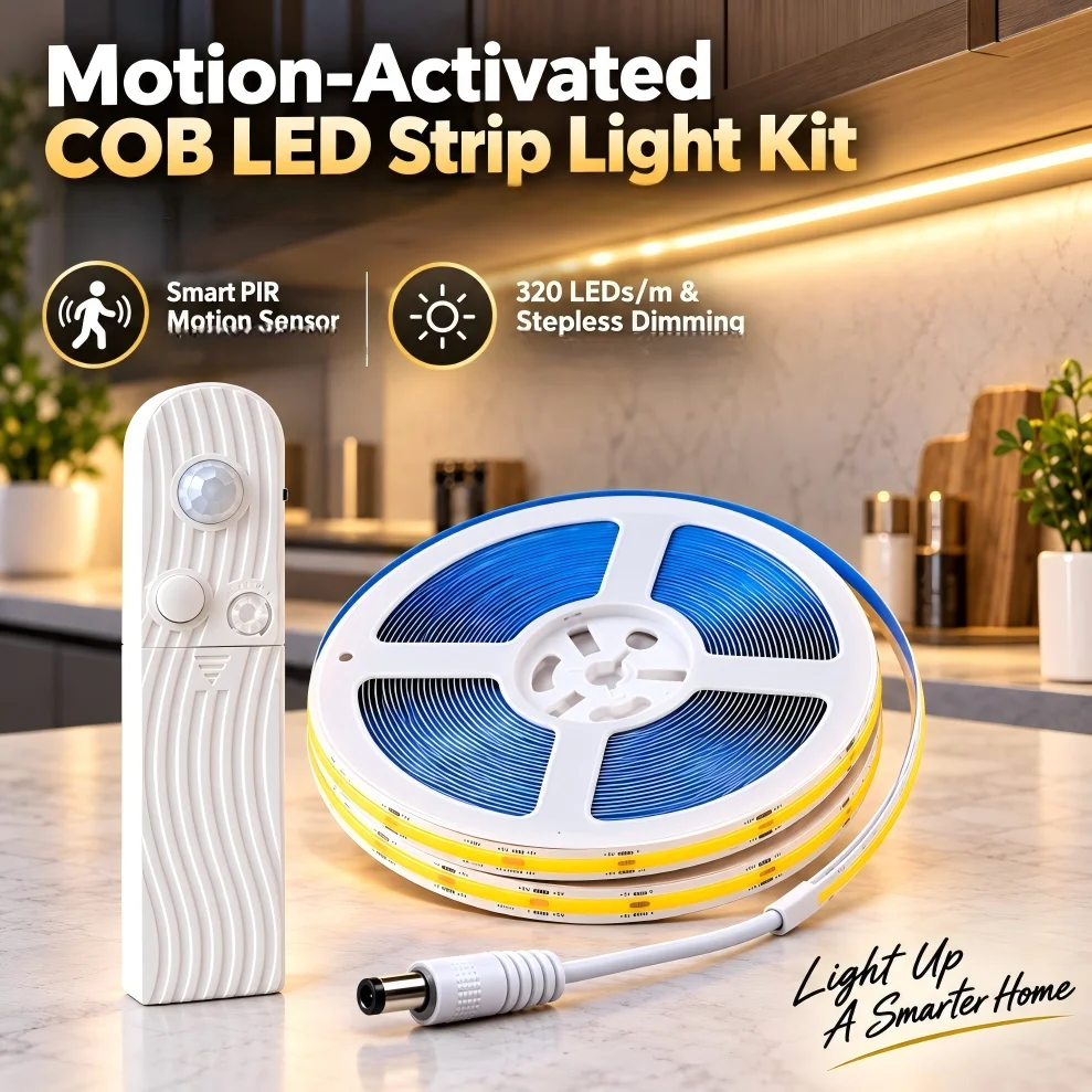 COB LED Strip 5V Motion Sensor Battery Powered 8MM 320LEDs/M Induction Night Light Warm White Red Ice Blue Green Yellow