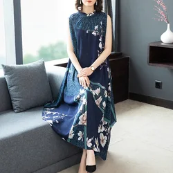 2024 Natural Silk Sleeveless Maxi Dresses Spring Summer Loose Waist Vintage Runway Dress Elegant Women Bodycon Party Vestidos