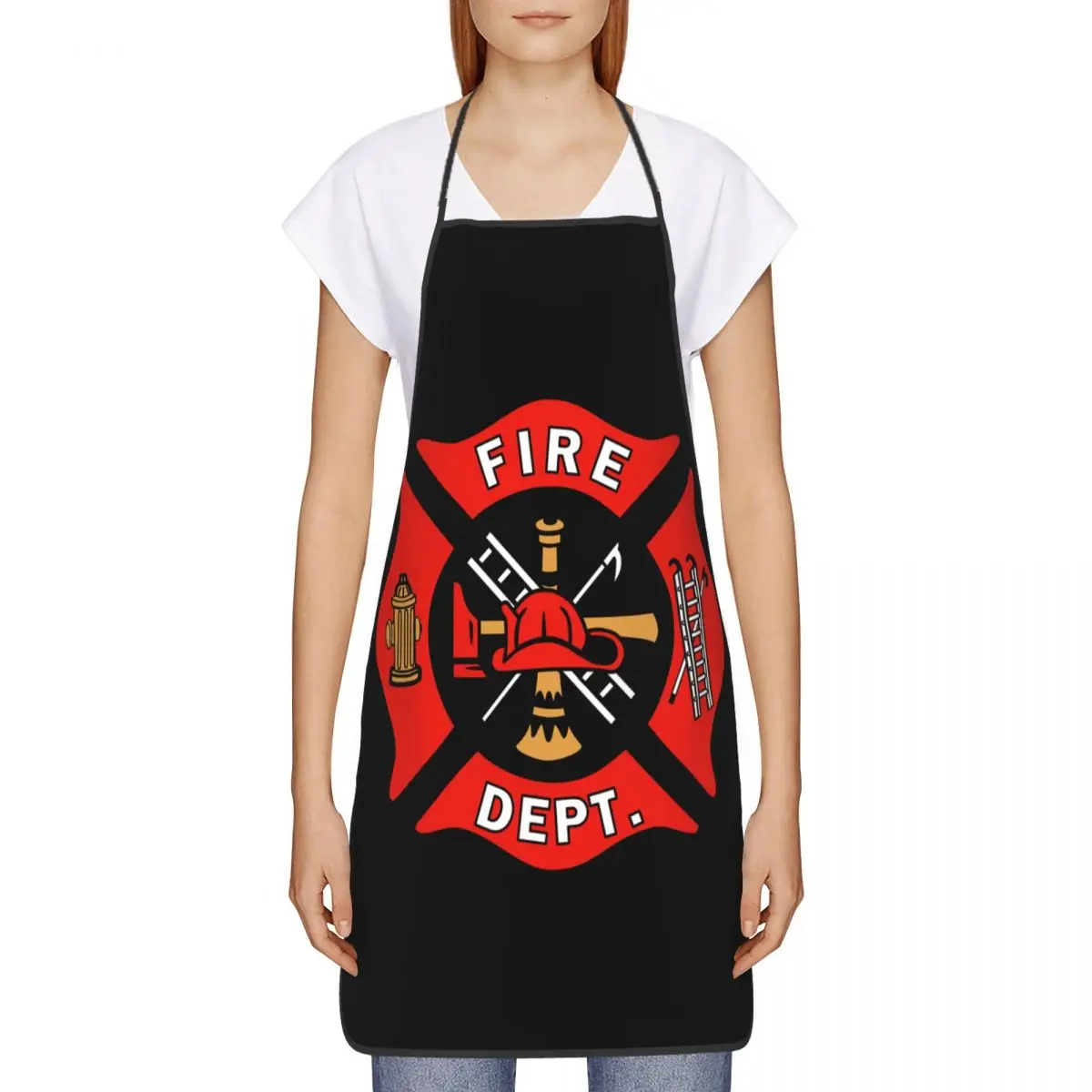 Custom Firefighter Department Logo Apron for Women Men Unisex Bib Fireman Fire Rescue Cooking Tablier Cuisine Chef Gardening