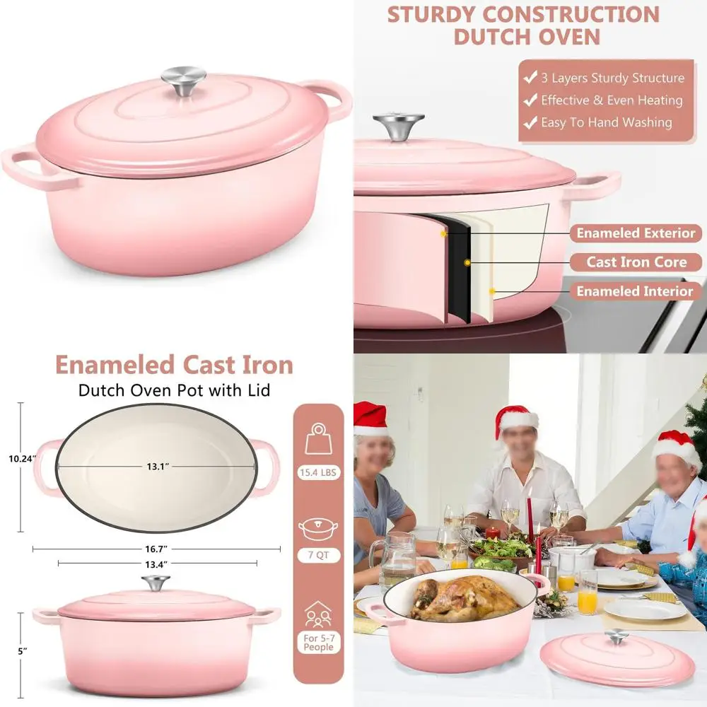 

Эмалированная чугунная жаровня с крышкой, идеально подходит для выпечки, тушения и приготовления на пару, подходит для всех типов плит, с антипригарным покрытием и удобная в использовании.