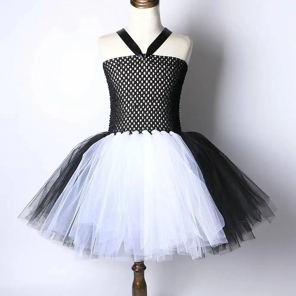 Weißes und schwarzes Katzen-Tutu-Kleid für kleine Mädchen, ein fantasievolles Tierkostüm für Kinder und Kleinkinder, ideal für Halloween oder Karneval, mit Ohren, Stirnband und Schwanz. – Detail 11