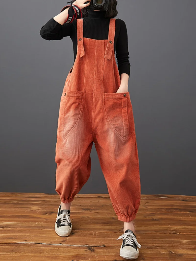 Corduroy Harem Pants with Large Pockets Spring Autumn Style High Waist Long Pants Commute Friendly plus Size  Color