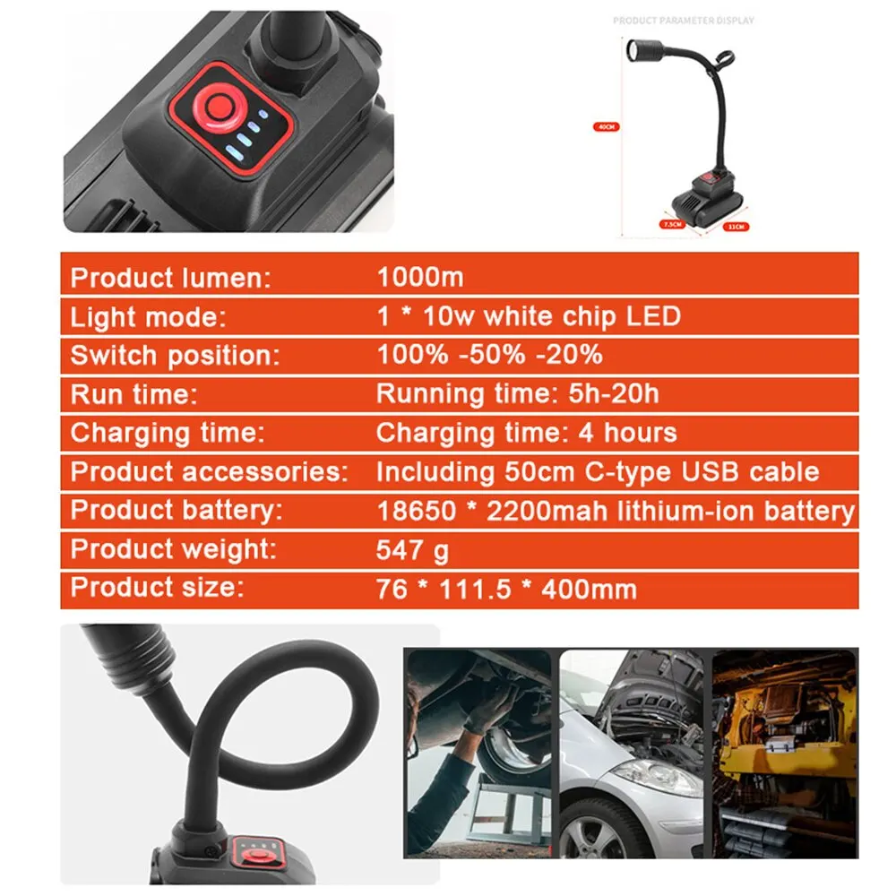 LED Portable Work Light Hose Lamp Electromagnetic Car Maintenance Multifunctional Machine Tool Light Strong