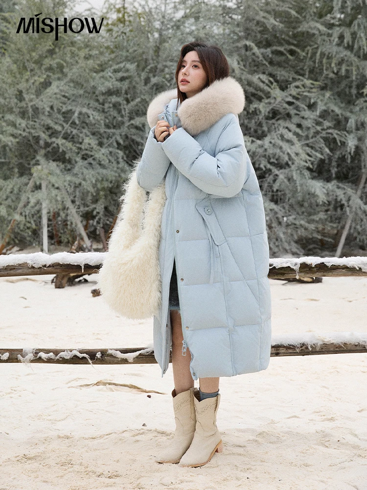 MISHOW Damen-Wintermantel mit Kapuze, 2025, modisch, solide, lange Daunenjacke für den Pendelverkehr, winddicht, warm, Daunenmantel, luxuriös, MXE51Y0079