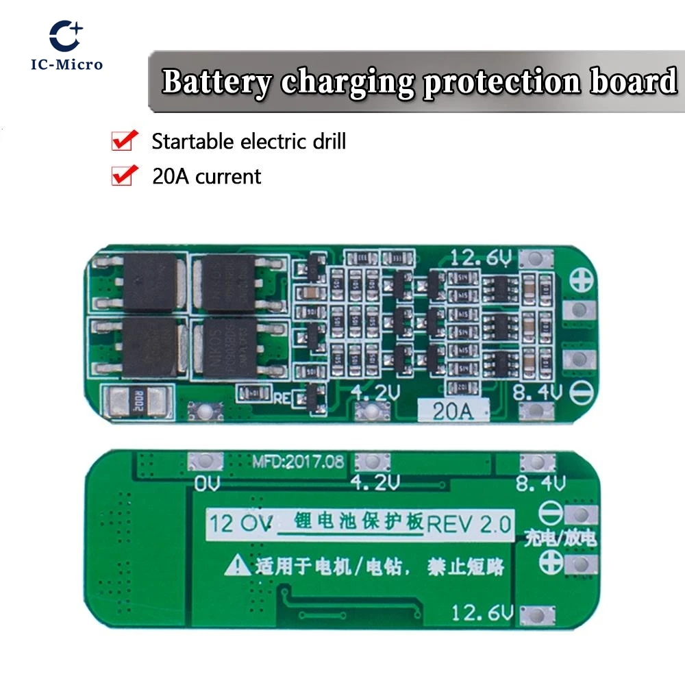 3S 20A 18650 Li-ion Lithium Battery Charger PCB BMS Protection Board For Drill Motor 12.6V Lipo Cell Module 64x20x3.4MM