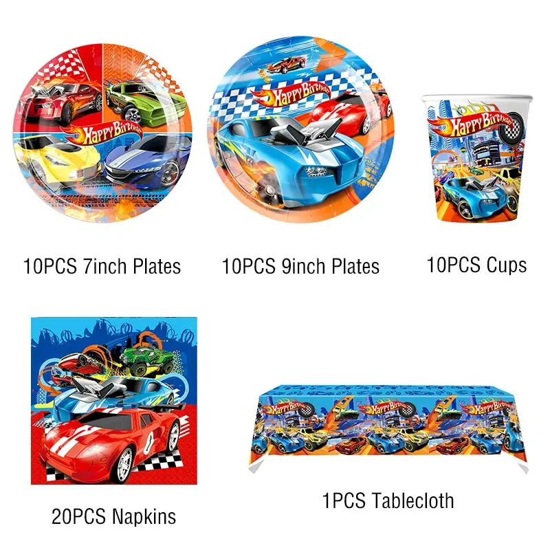 Kit de utensílios de mesa para decoração de roda quente de aniversário, prato de papel, copo, bolo, conjunto de balões, banner, roda suspensa, suprimentos para festa de aniversário
