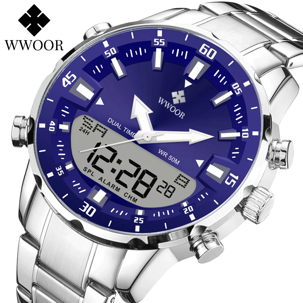 

WWOOR Military Men's Watch Luxury Original Quartz Digital Analog Sport Wrist Watch For Man Waterproof Stainless Steel Male Clock