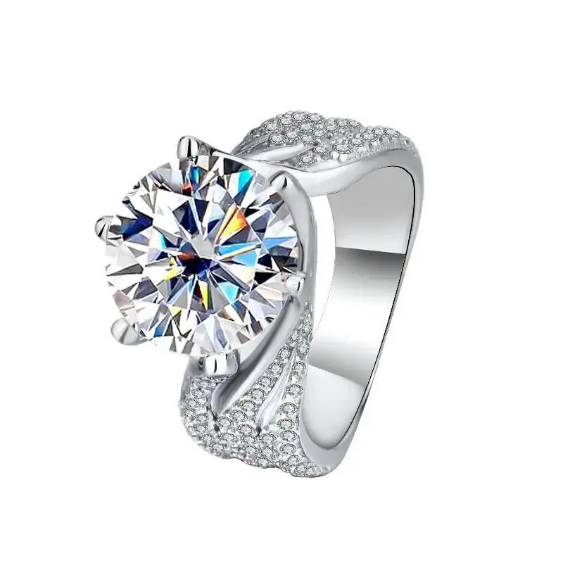 

S925 Pure Silver "Three Generations Of Love" Moissanite Ring 5 Carat Full Diamond Large Carat Colored Diamond Women Fine Jewelry
