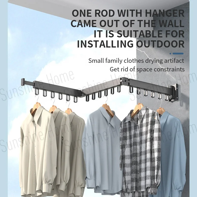 Factory Aluminum Wall Mounted Retractable Clothes Drying Rack 360° Rotating Foldable Space Saving Folding Laundry Dryer Hanger