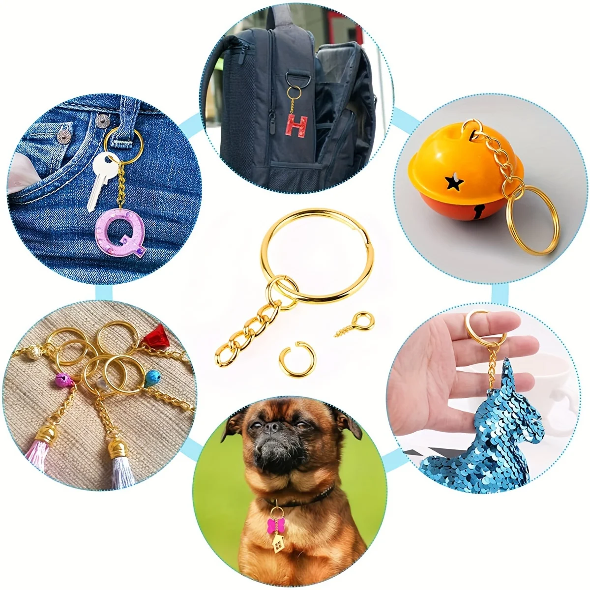 Picture 7: 200PCS DIY Metal Keychains With Split Ring Link Silvery Gold Color Pendants Holder Rings DIY Key Chains Jewelry Making