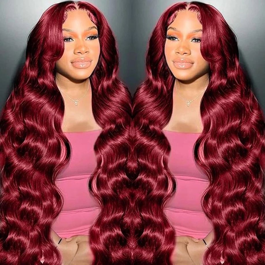 Body Wave 99J Burgundy 13X6 HD Lace Front Human Hair Wigs 30 32 Inch Red Colored 13x4 Frontal Wig 180 Density Wigs For Women