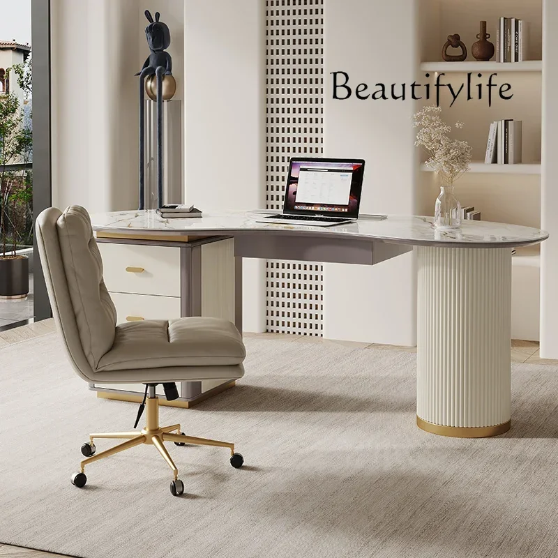 Nordic rock slab desk special-shaped light luxury cream style desk designer simple home computer table and chairs