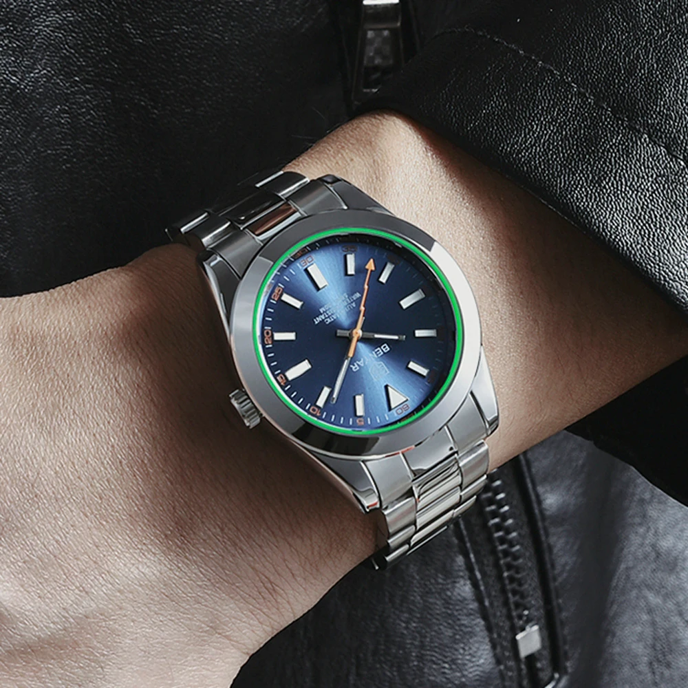 BENYAR ساعات رجالية موضة الراقية ساعات آلية للرجال عميق مقاوم للماء الفولاذ المقاوم للصدأ الياقوت الزجاج ساعة رجالي هدايا