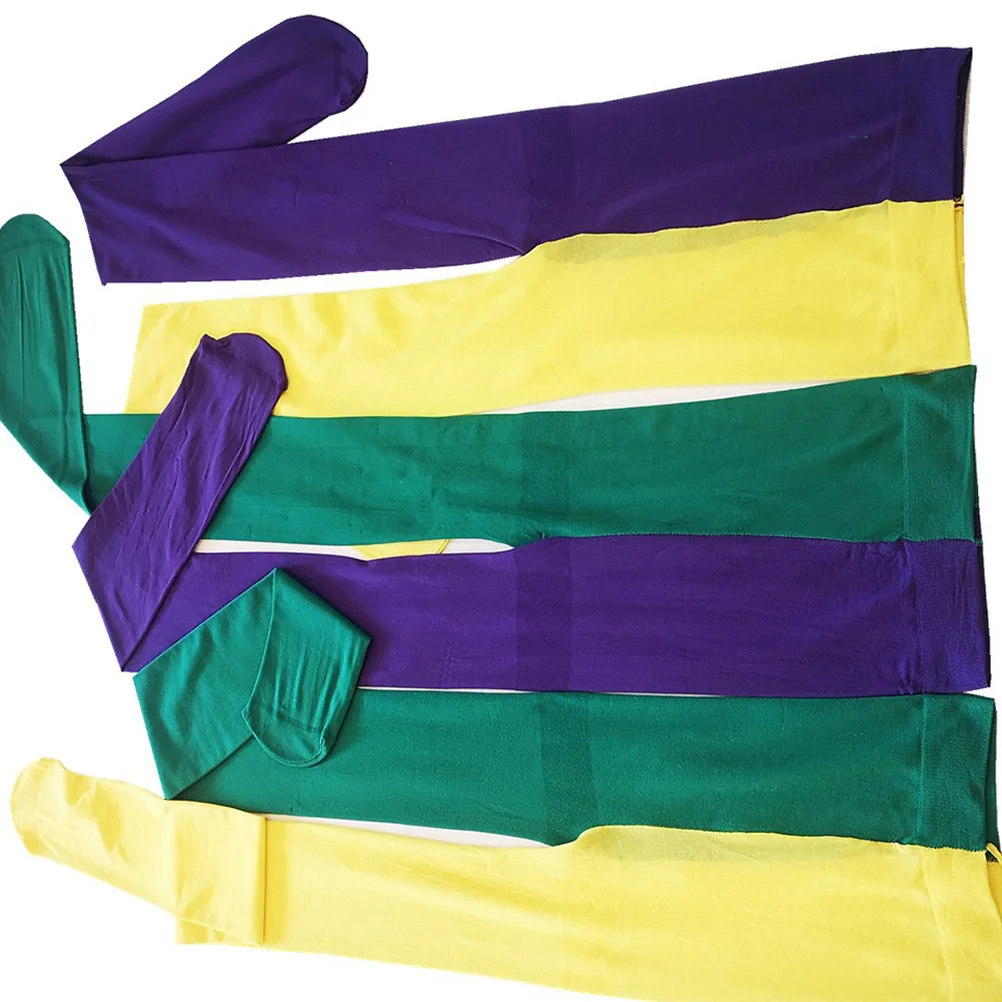 1 par meia-calça festa de carnaval longo tubo meia traje desempenho acessório roxo amarelo carnaval festa meia-calça