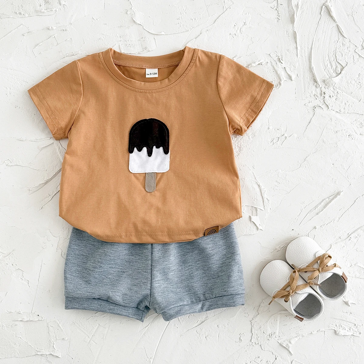 

2025 Hot sale New Baby Boys Summer Baby Girls Clothing Set Cute Ice-cream Patchwork Short Sleeve+Casual Shorts Suit 2Pcs/Set