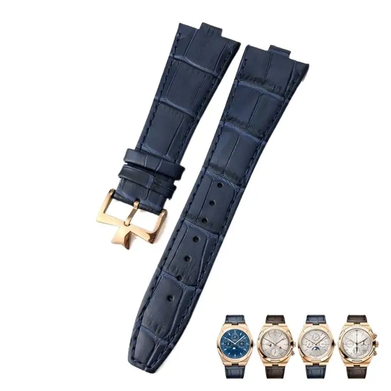 

TINTAG For Vacheron Constantin Overseas Black Blue Brown Bamboo Grain Watch Bands 25mm Genuine Leather Convex Interface Watch