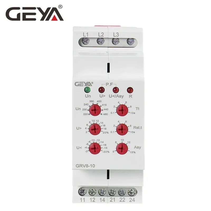 GEYA GRV8-10 NEW 36mm Width 3 Phase Voltage Monitoring Relay with Reset Time 0.1s-10s Voltage Relay