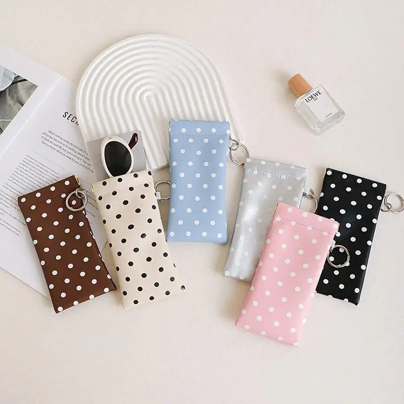 Polka Dot Eyeglass Pouch with Keychain Portable Anti-Scratch Sunglasses Protective Case for Driving Use